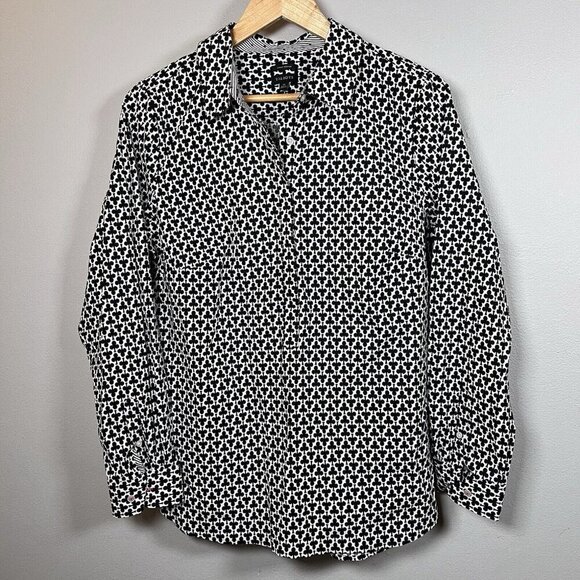 Talbots Tops - TALBOTS Women’s Winkle Resistant Cotton Blouse Club Print Black & White Size 10